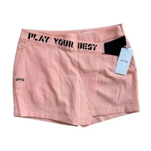 PING Women Coral Textured Golf Skort "Play‎ Your Best" Elastic Waistband NWT